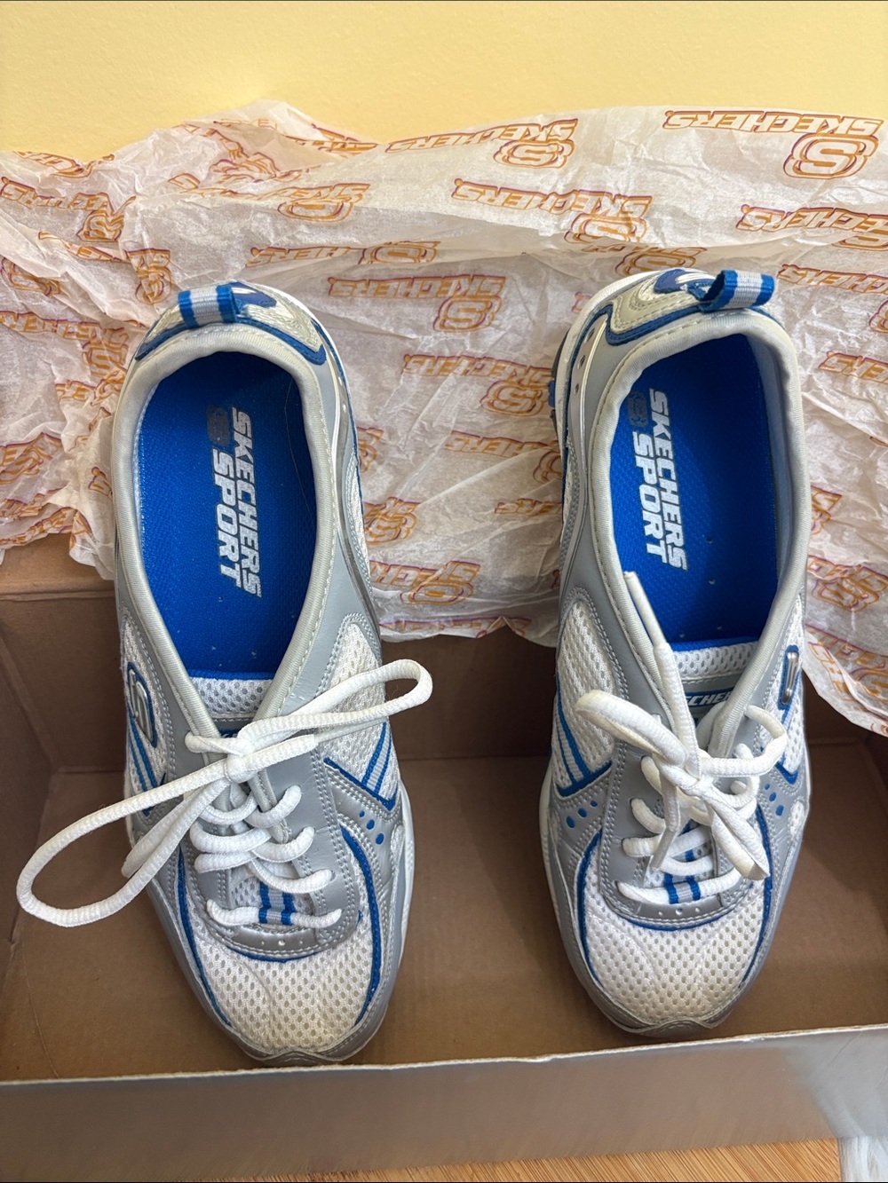 Skechers | NIB White Silver Royal Blue Sport Muse Inspire Women’s Sneakers 6.5 - Picture 3 of 14